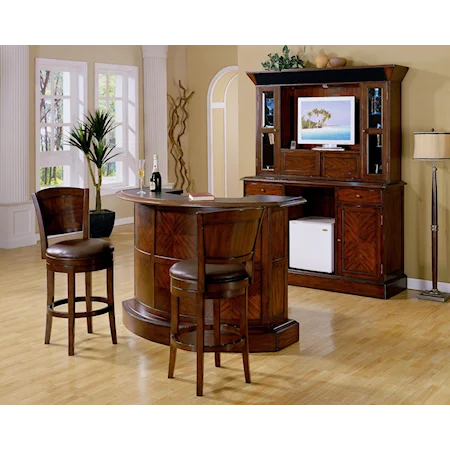 Veneered Crescent Bar and Back Bar with Entertainment Hutch